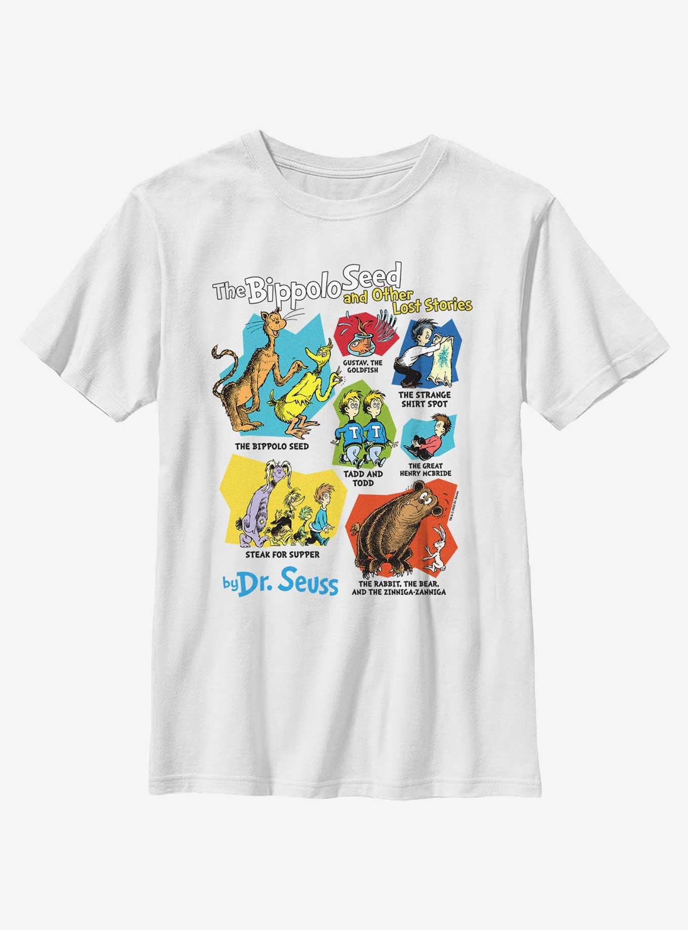 Dr. Seuss's The Bippolo Seed & Other Lost Stories Adventures Youth T-Shirt, WHITE, hi-res