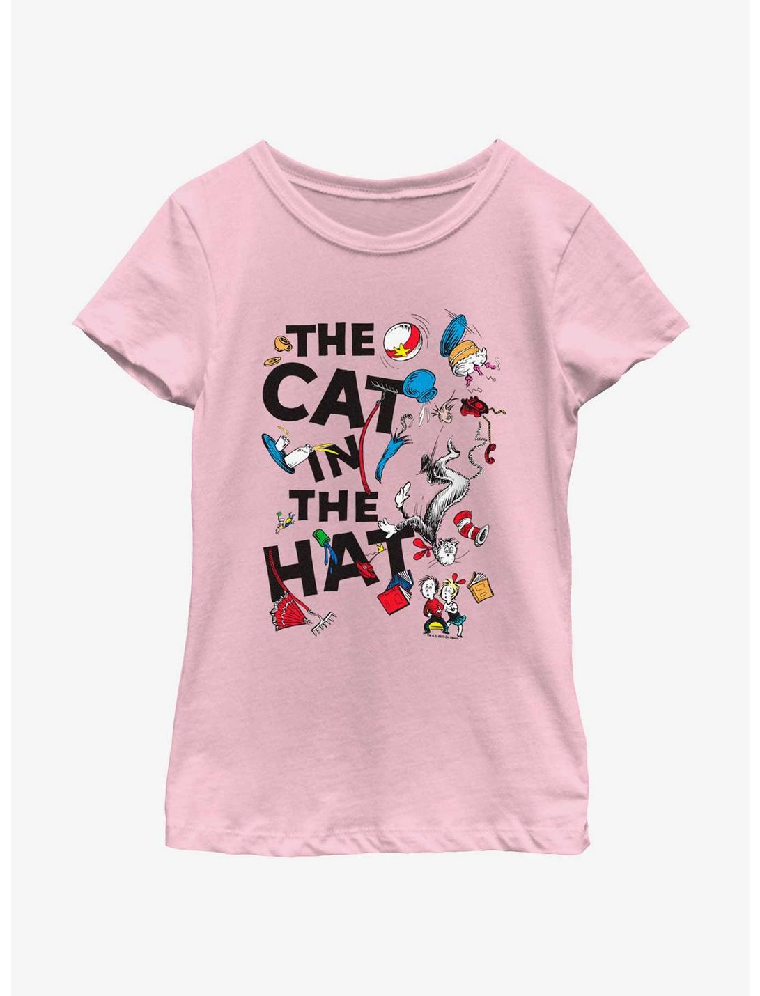 Dr. Seuss's Cat In The Hat Scattered Cat Youth Girls T-Shirt, PINK, hi-res