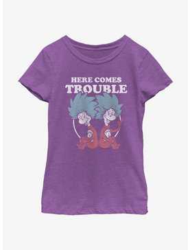 Dr. Seuss's Cat In The Hat Here Comes Trouble Things Youth Girls T-Shirt, , hi-res