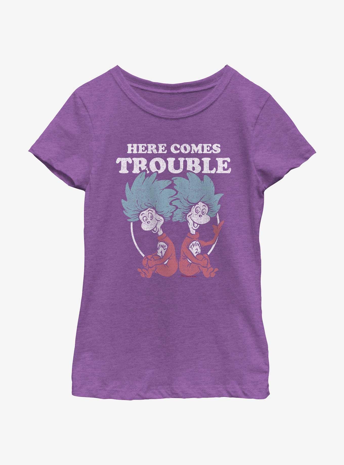 Dr. Seuss's Cat In The Hat Here Comes Trouble Things Youth Girls T-Shirt, , hi-res