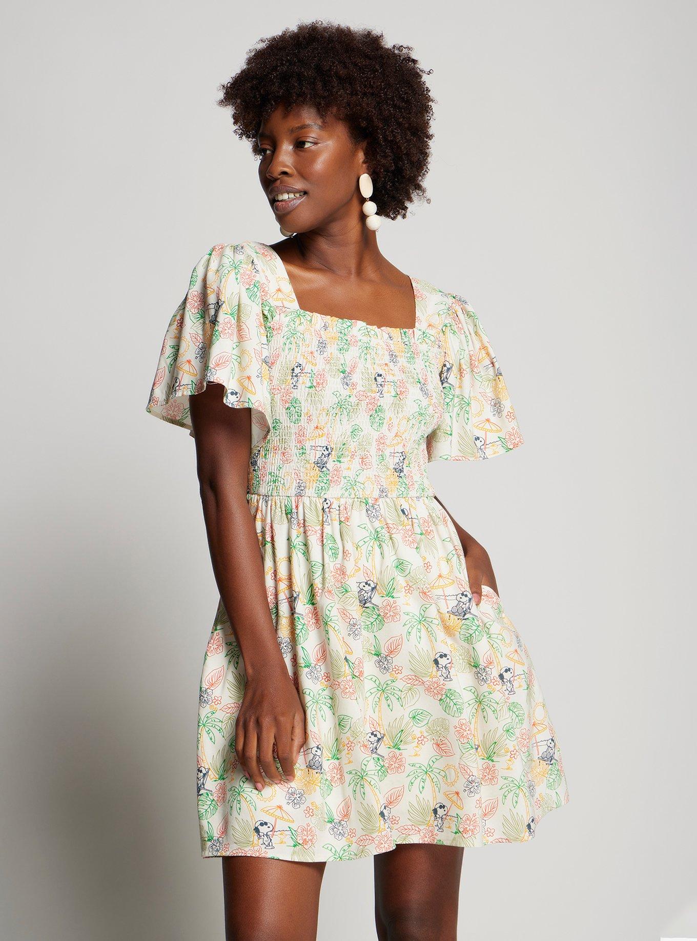 Peanuts Snoopy Tropical Allover Print Smock Dress, , hi-res