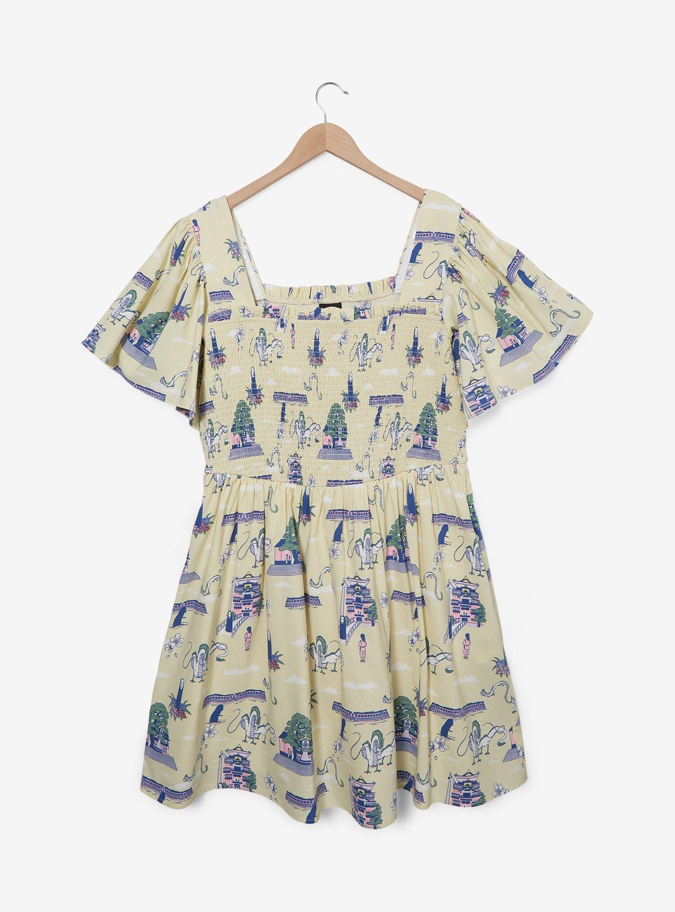 Studio Ghibli Spirited Away Haku Allover Print Plus Size Smock Dress, MULTI, hi-res