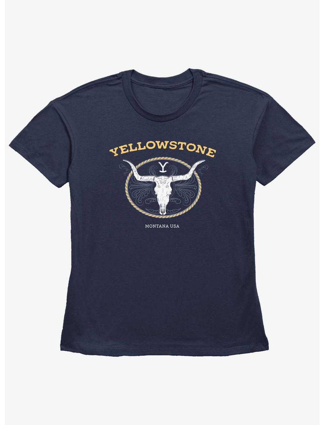 Yellowstone Cattle Logo Womens Straight Fit T-Shirt, NAVY, hi-res