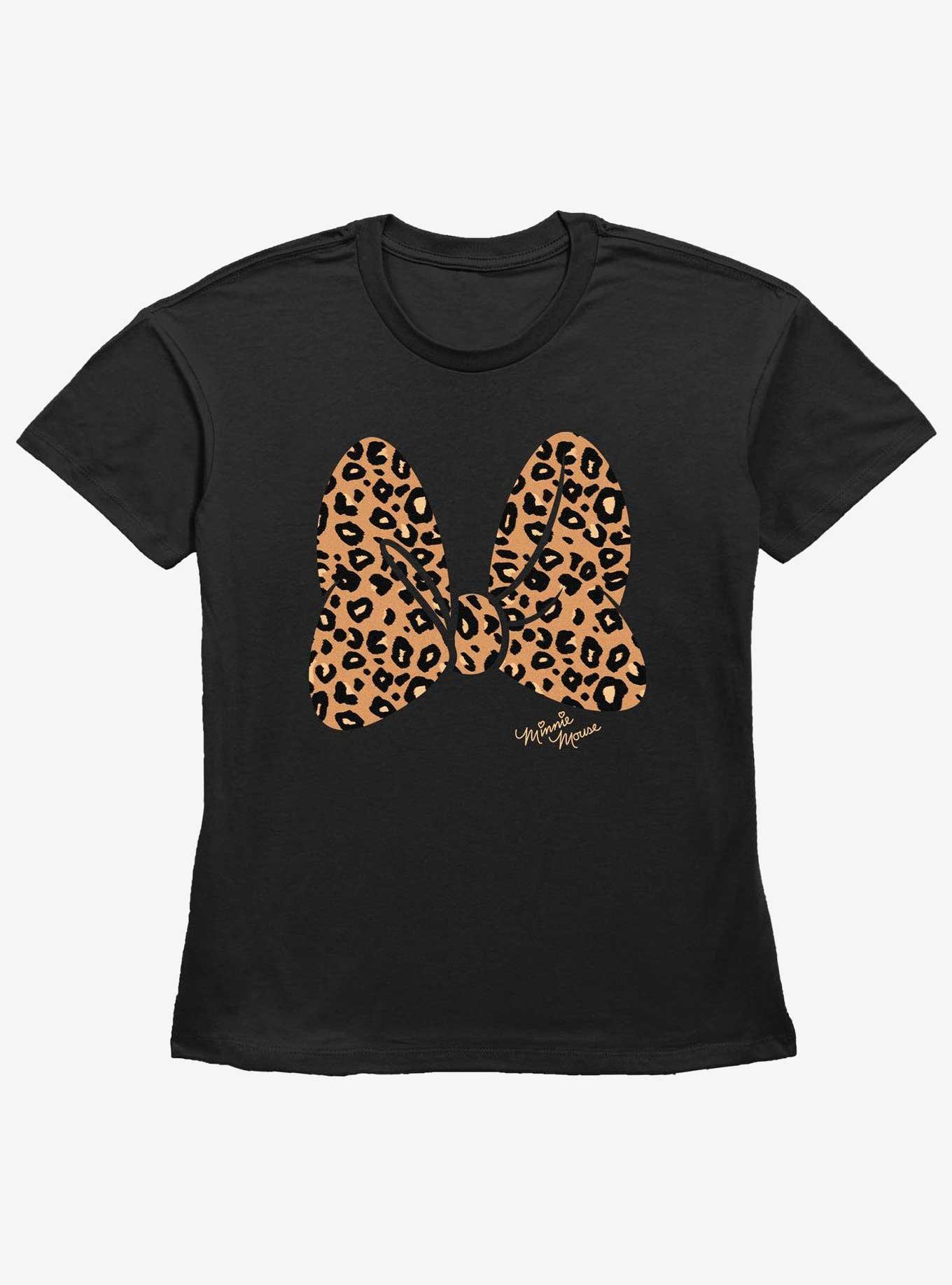 Disney Minnie Mouse Animal Print Bow Womens Straight Fit T-Shirt