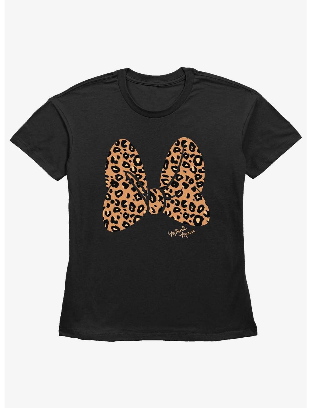 Disney Minnie Mouse Animal Print Bow Womens Straight Fit T-Shirt, BLACK, hi-res