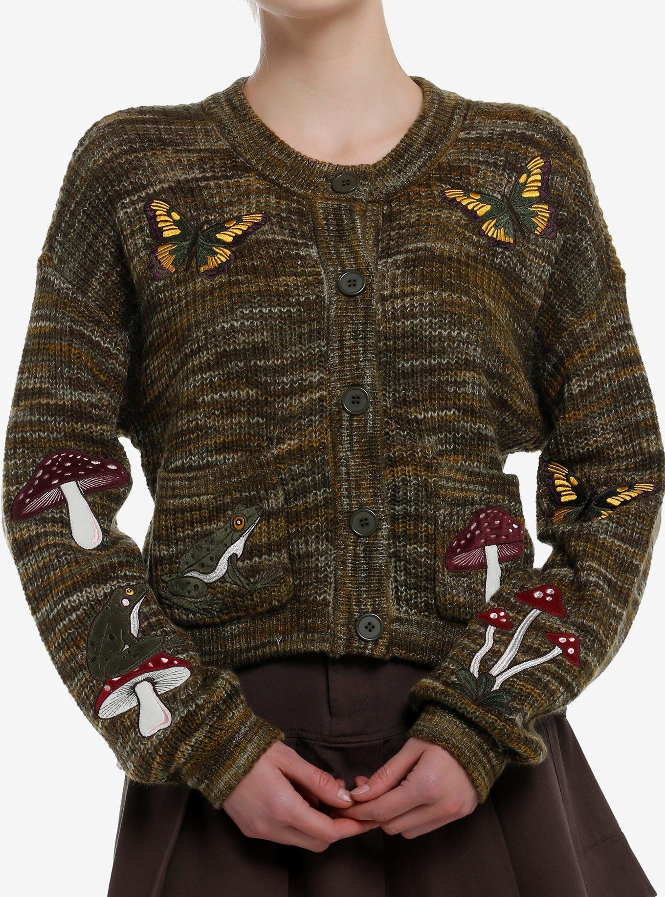 Thorn & Fable Mushroom & Critter Patches Marled Girls Cardigan, , hi-res