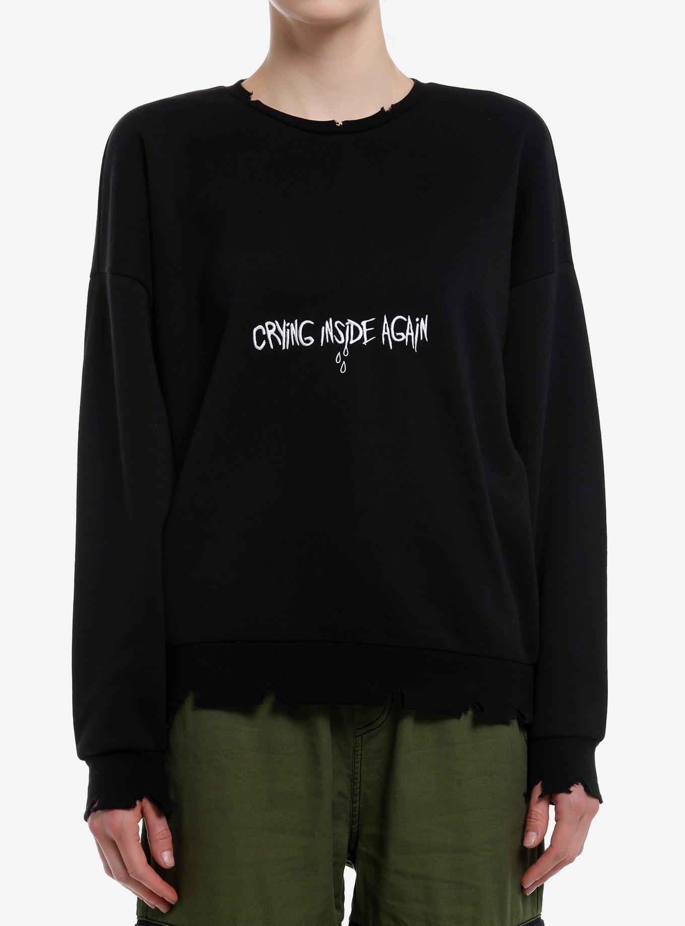 Social Collision Crying Inside Again Destructed Girls Sweatshirt, , hi-res