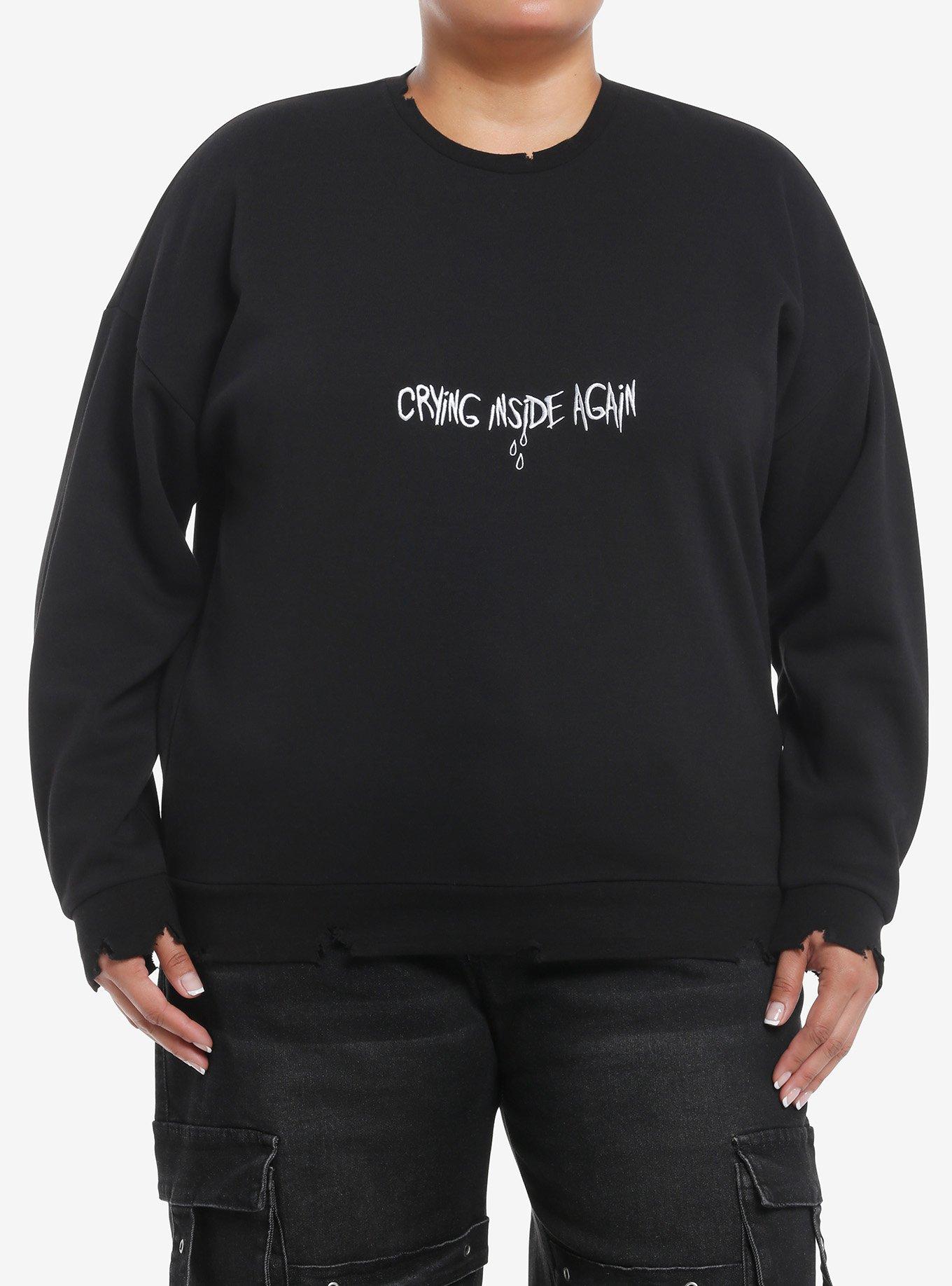 Social Collision Crying Inside Again Destructed Girls Sweatshirt Plus Size, , hi-res