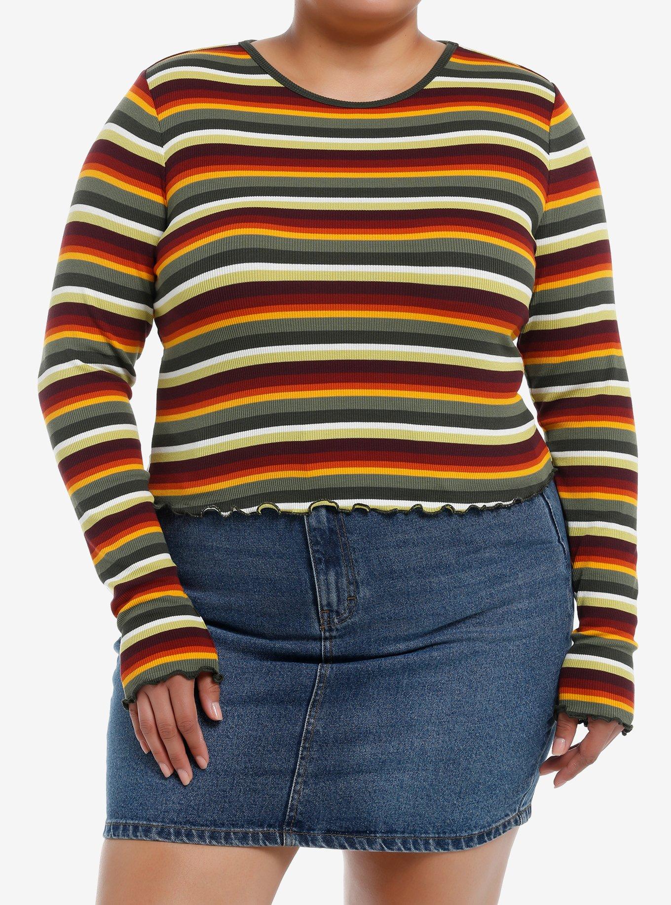 Thorn & Fable Autumn Stripe Girls Long-Sleeve Top Plus Size, , hi-res