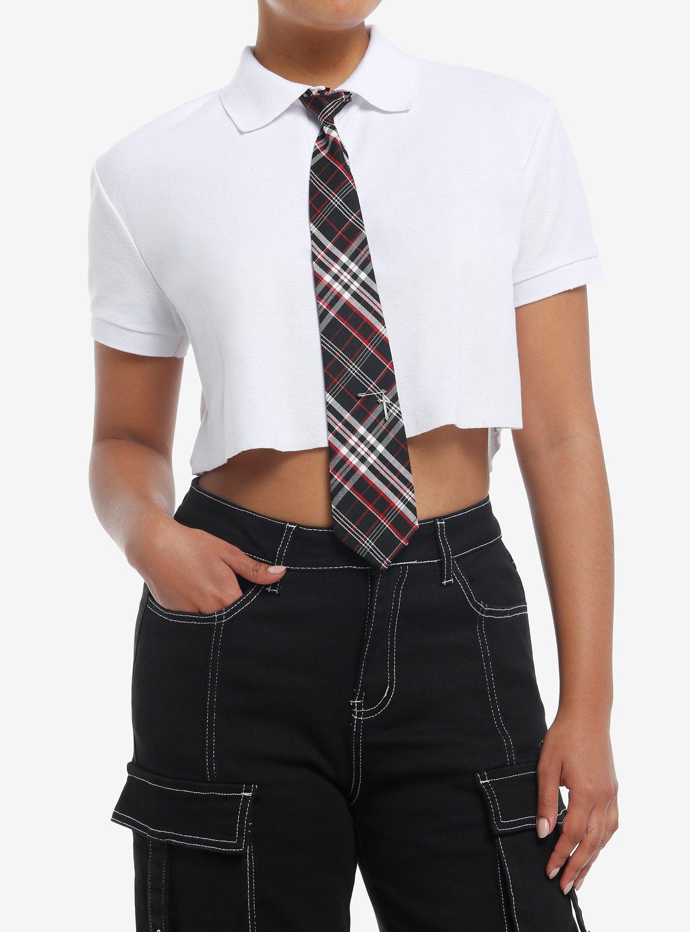 Social Collision White Polo Girls Crop Top With Tie
