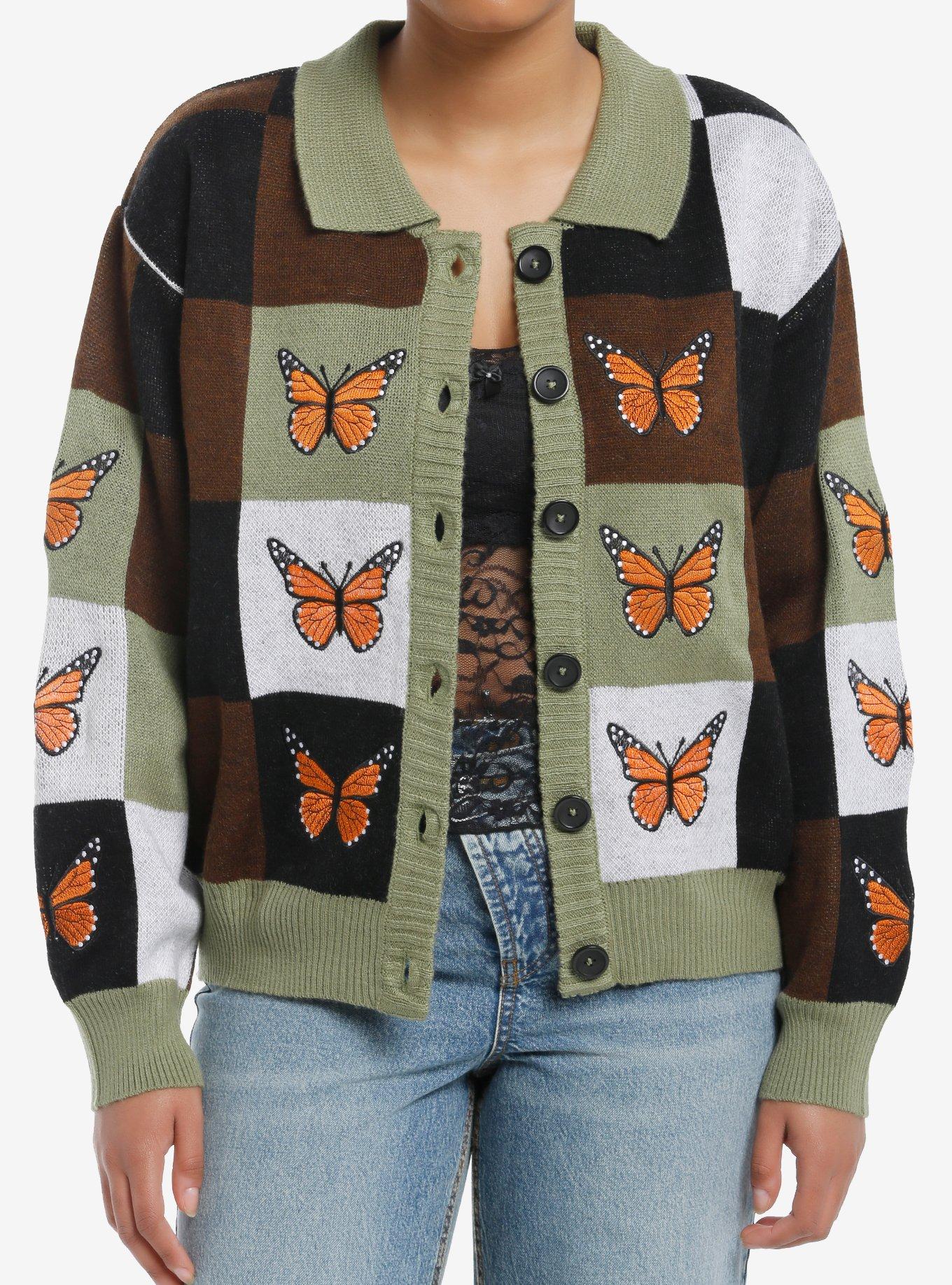 Thorn & Fable Butterfly Checkered Girls Cardigan | Hot Topic