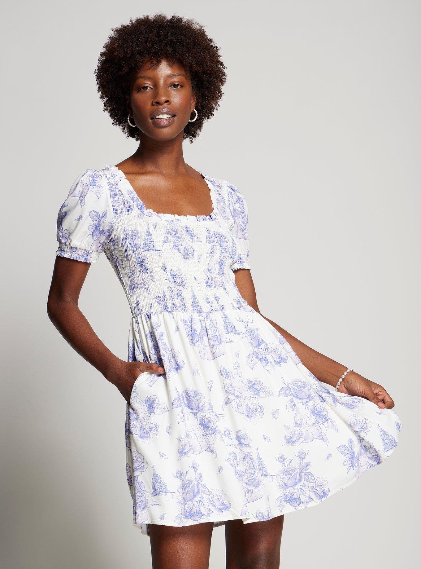 Disney Beauty and the Beast Belle Floral Allover Print Smock Dress - BoxLunch Exclusive, MULTI, hi-res