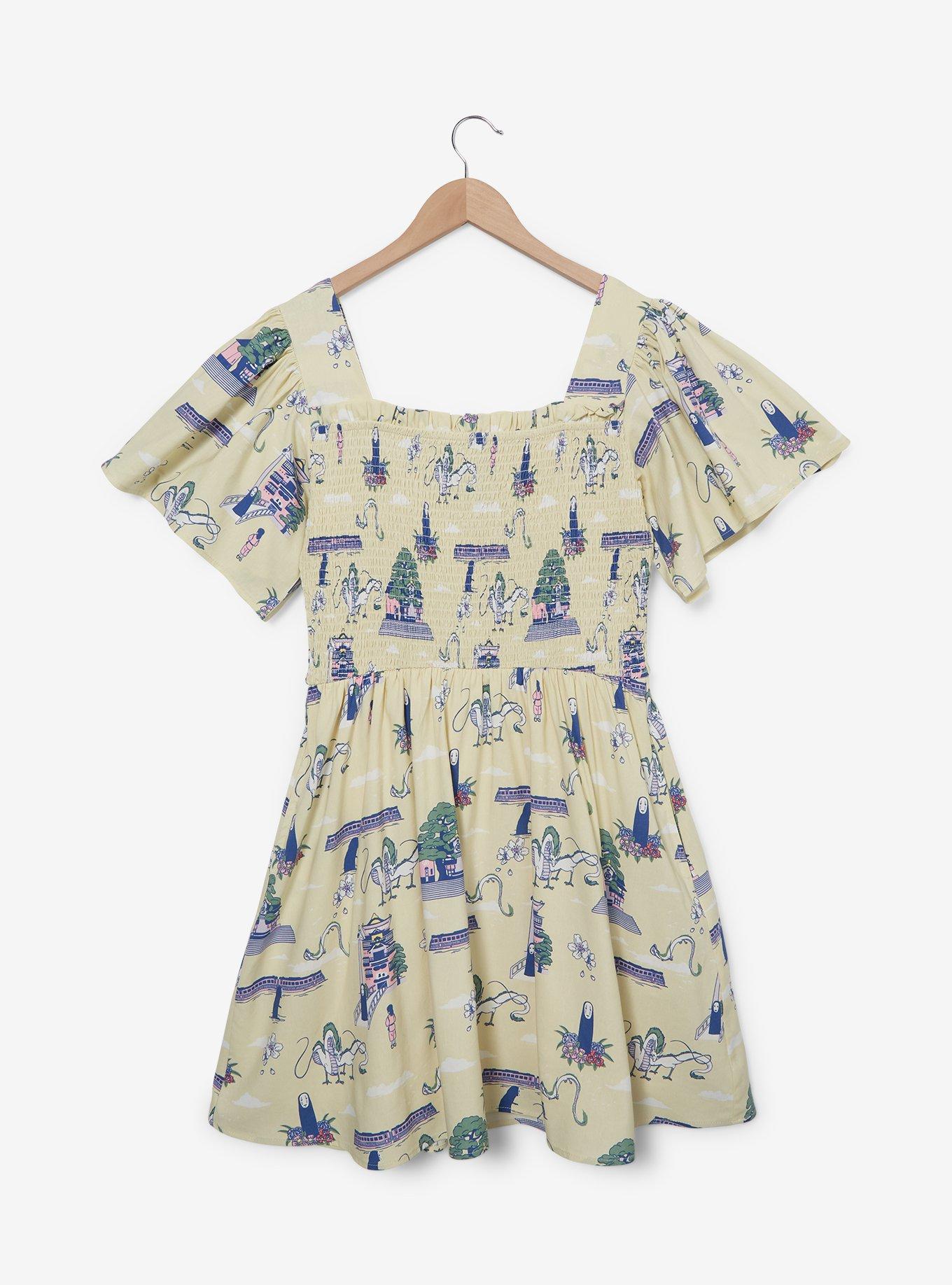 Studio Ghibli Spirited Away Haku Allover Print Smock Dress - BoxLunch Exclusive, MULTI, hi-res
