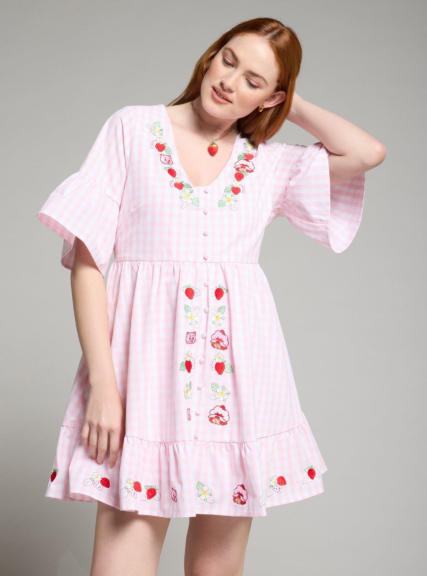 Strawberry Shortcake Gingham Icons Smock Dress - BoxLunch Exclusive, RED STRIPE, hi-res