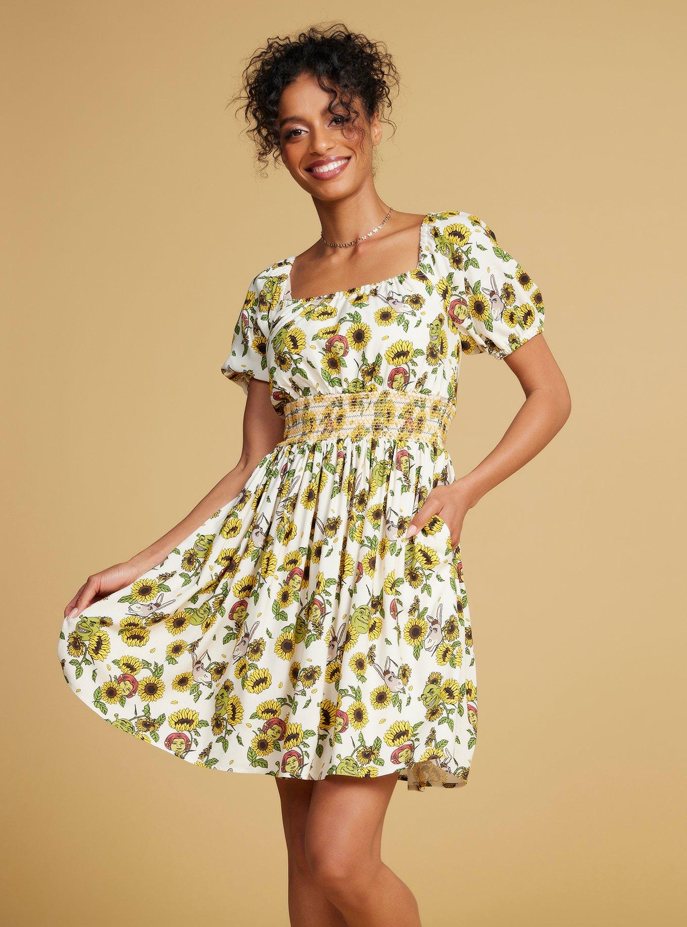 DreamWorks Shrek Sunflower Allover Print Smock Dress — BoxLunch Exclusive, , hi-res
