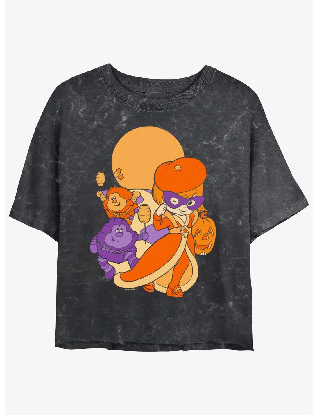 Rainbow Brite Lala Orange Halloween Girls Mineral Wash Crop T-Shirt, BLACK, hi-res