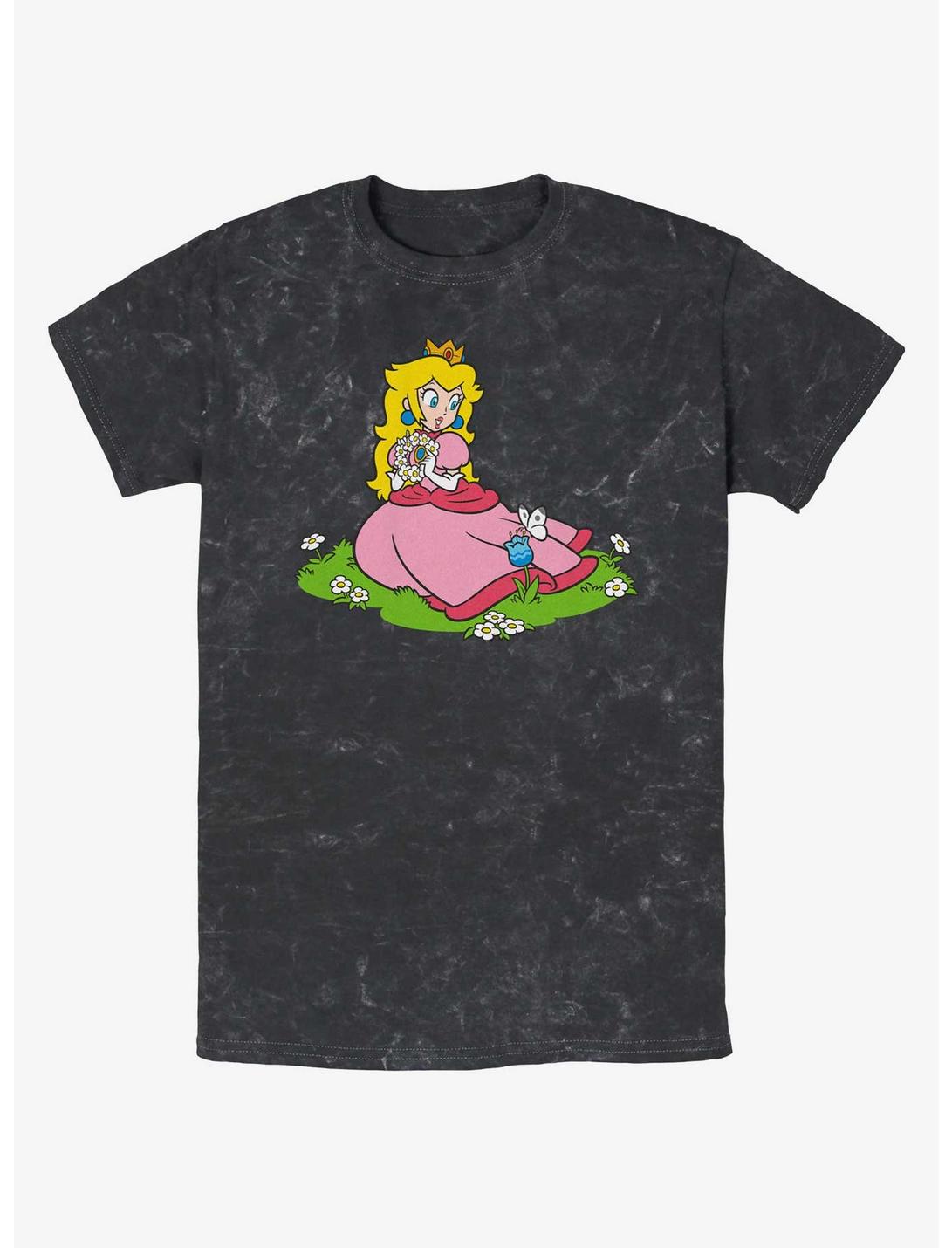 Nintendo Peach And A Butterfly Mineral Wash T-Shirt, BLACK, hi-res