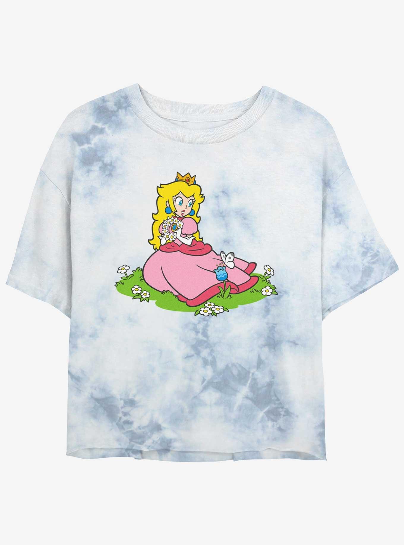 Nintendo Peach And A Butterfly Womens Tie-Dye Crop T-Shirt, , hi-res