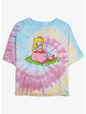 Nintendo Peach And A Butterfly Womens Tie-Dye Crop T-Shirt, , hi-res
