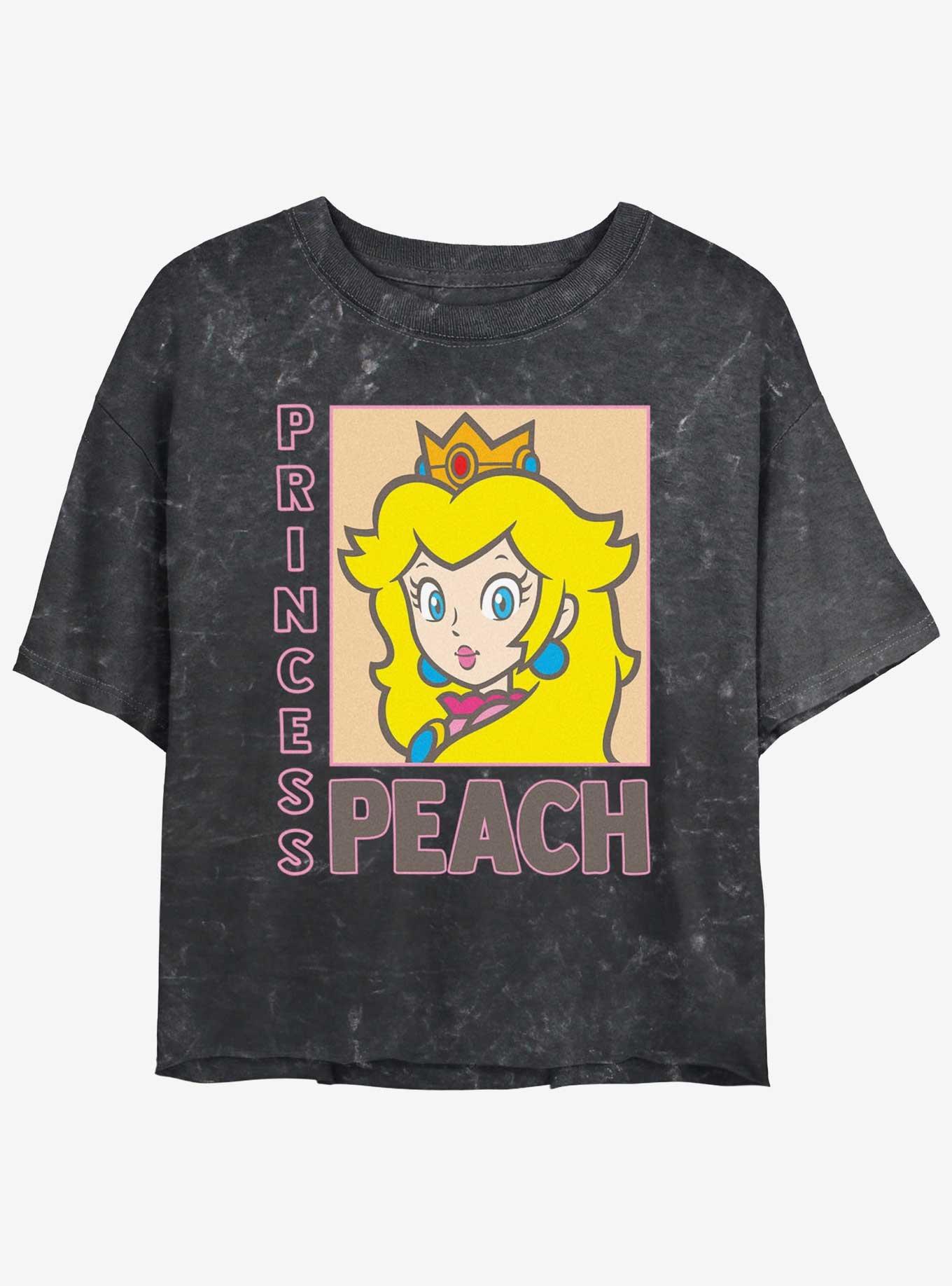Nintendo Princess Peach Poster Womens Mineral Wash Crop T-Shirt, BLACK, hi-res
