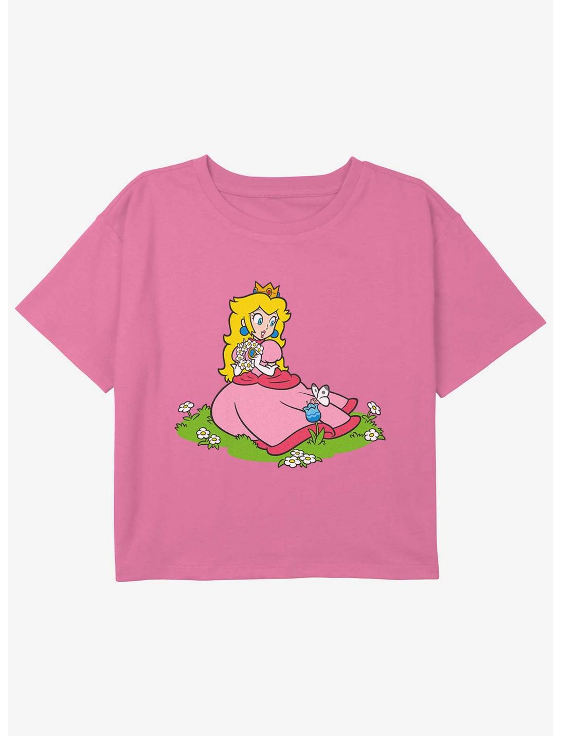 Nintendo Peach And A Butterfly Youth Girls Boxy Crop T-Shirt, PINK, hi-res