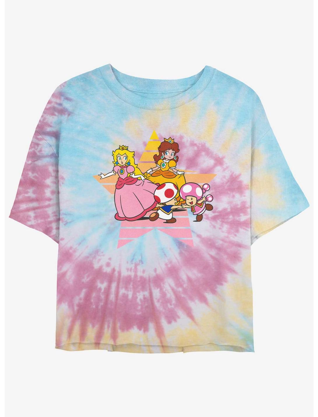 Nintendo Princess Peach & Daisy Star Womens Tie-Dye Crop T-Shirt, BLUPNKLY, hi-res