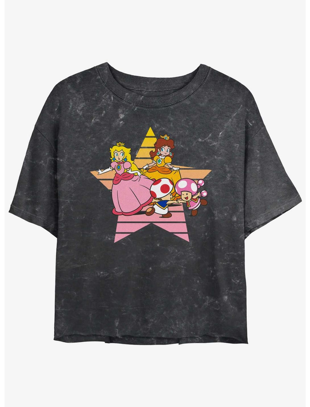 Nintendo Princess Peach & Daisy Star Womens Mineral Wash Crop T-Shirt, BLACK, hi-res