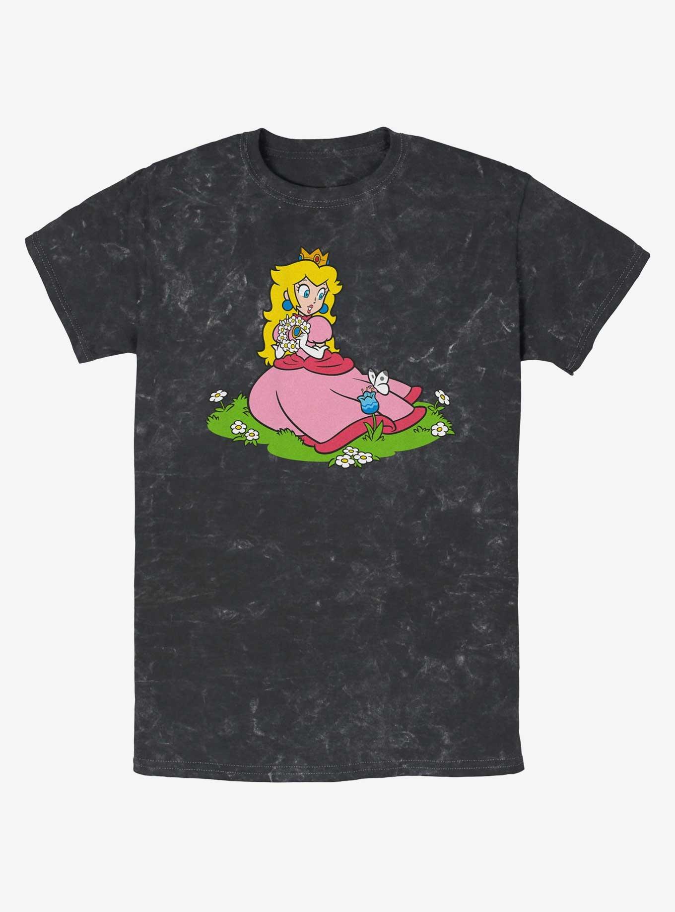 Nintendo Peach And A Butterfly Mineral Wash T-Shirt, BLACK, hi-res