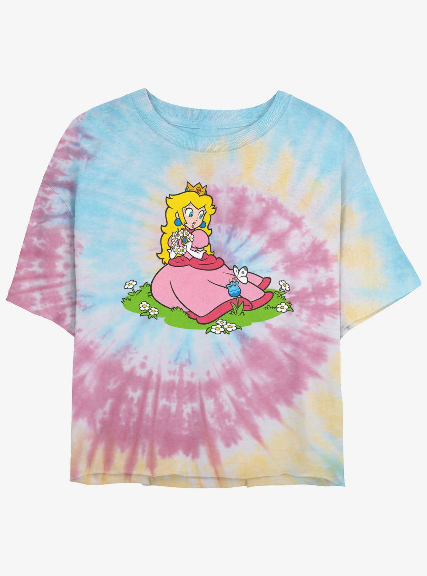 Nintendo Peach And A Butterfly Womens Tie-Dye Crop T-Shirt, , hi-res