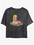 Nintendo Peach And A Butterfly Womens Mineral Wash Crop T-Shirt, BLACK, hi-res