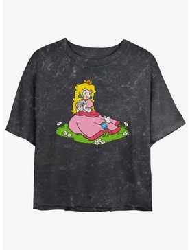 Nintendo Peach And A Butterfly Womens Mineral Wash Crop T-Shirt, , hi-res