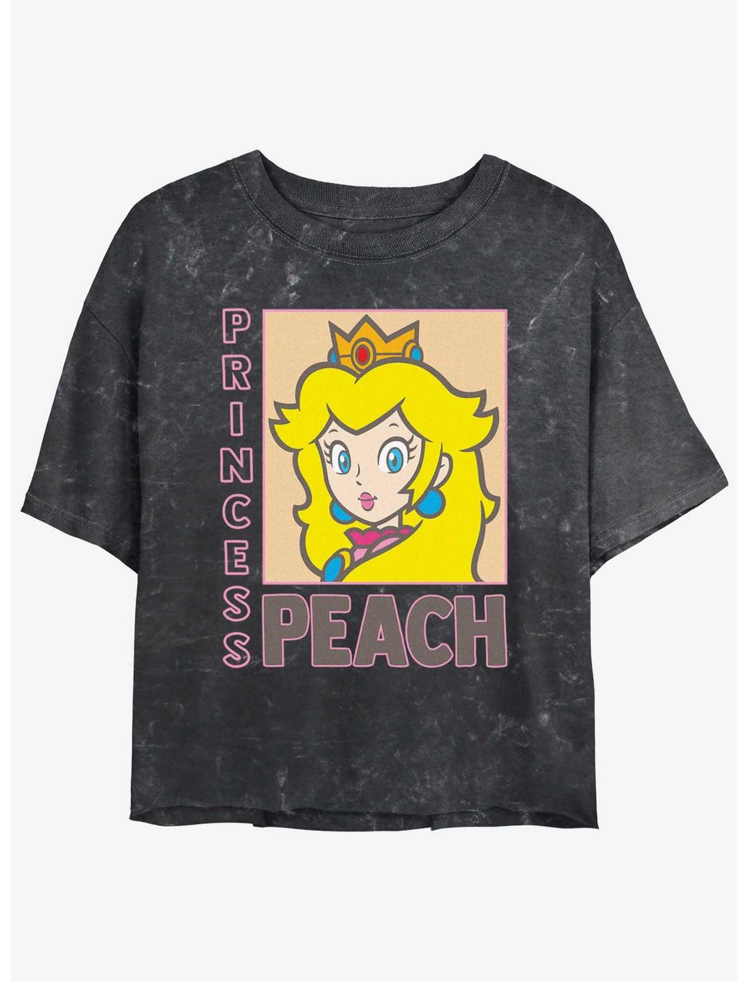 Nintendo Princess Peach Poster Womens Mineral Wash Crop T-Shirt, BLACK, hi-res