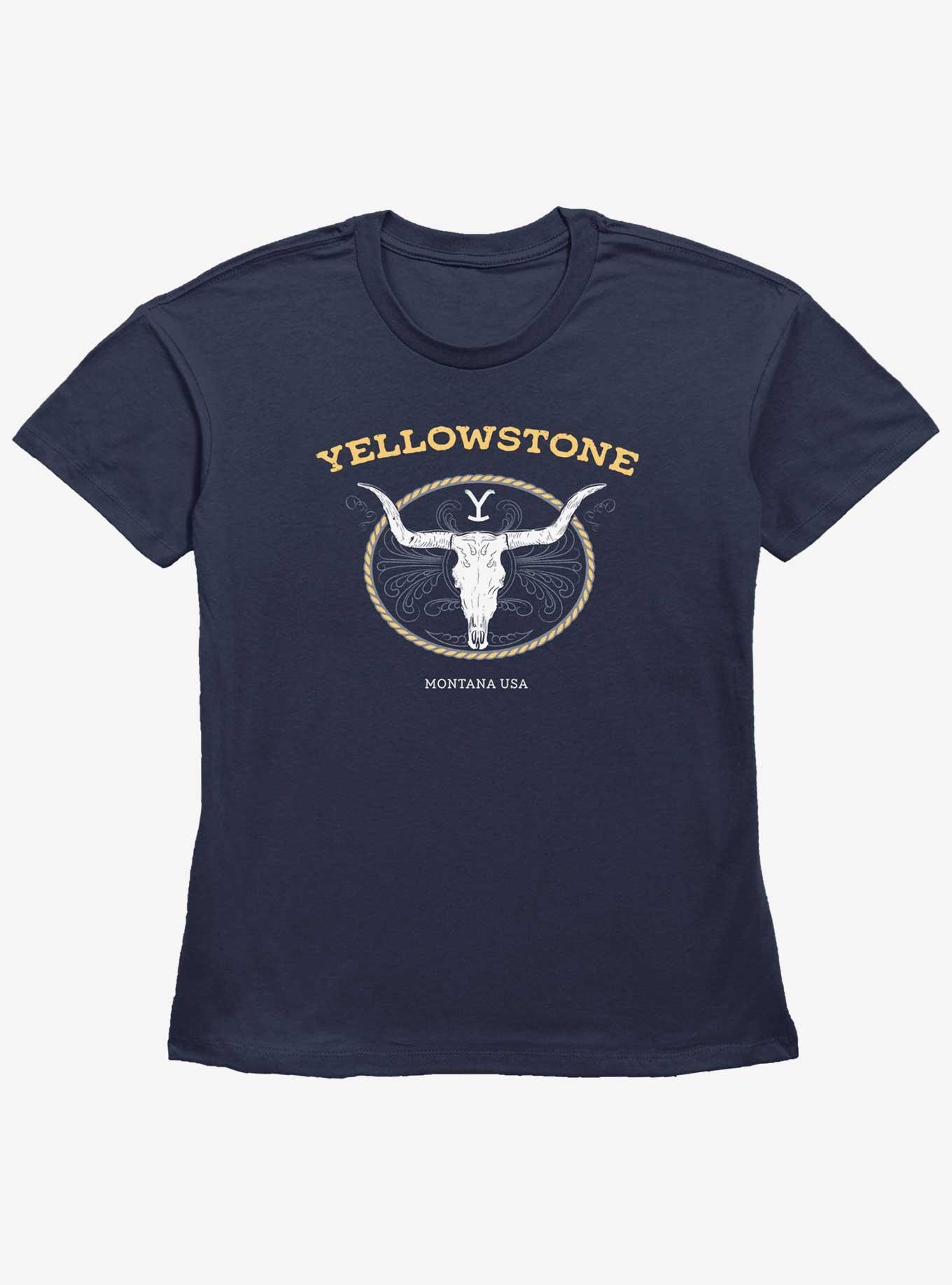 Yellowstone Cattle Logo Womens Straight Fit T-Shirt, NAVY, hi-res