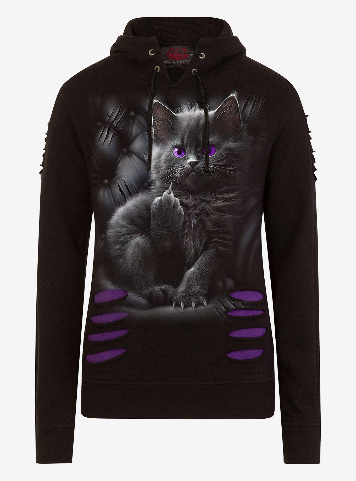 Spiral Cattitude Large Hood Ripped Hoodie, , hi-res