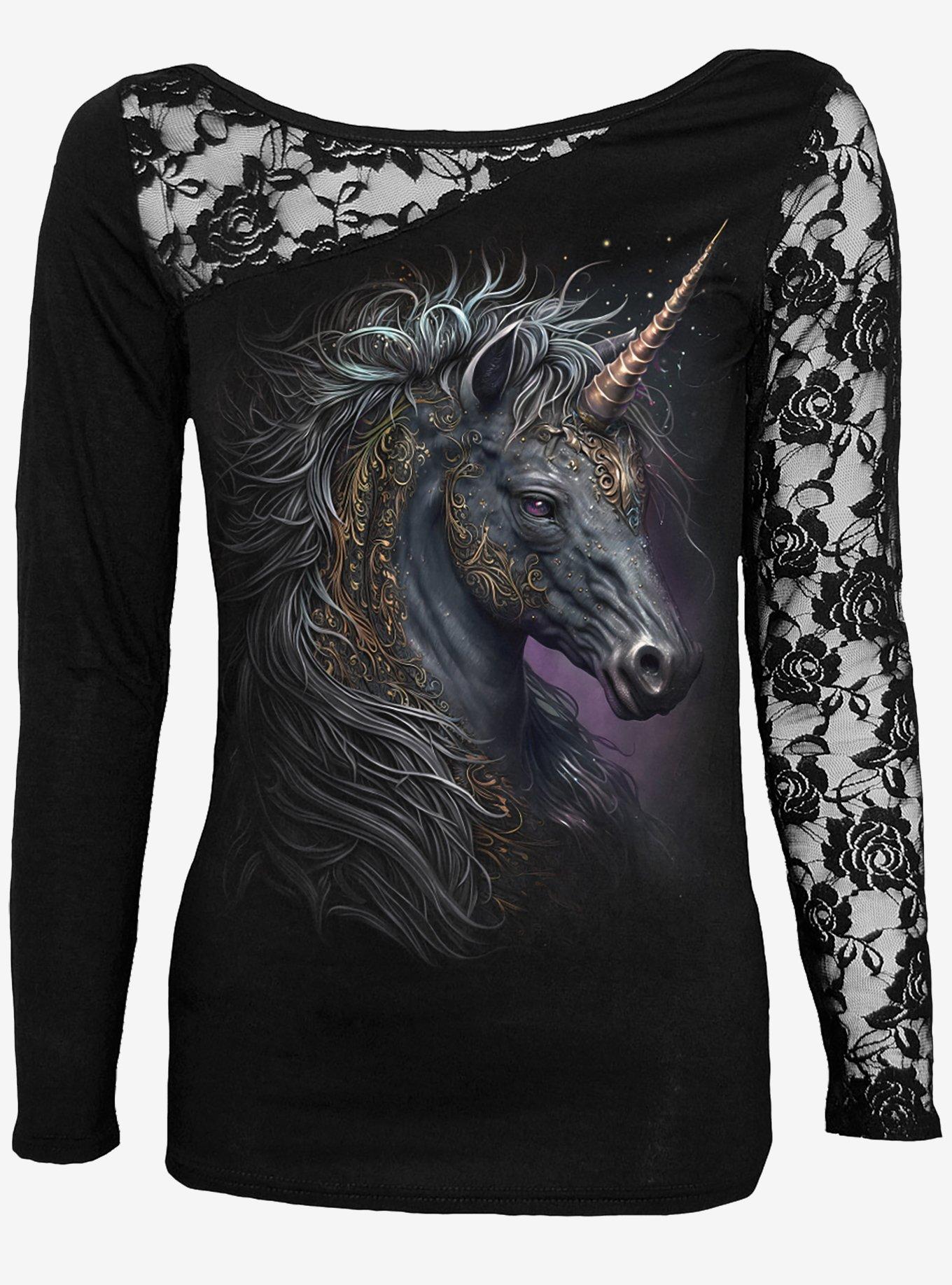 Spiral Celtic Unicorn Lace One Shoulder Top, , hi-res