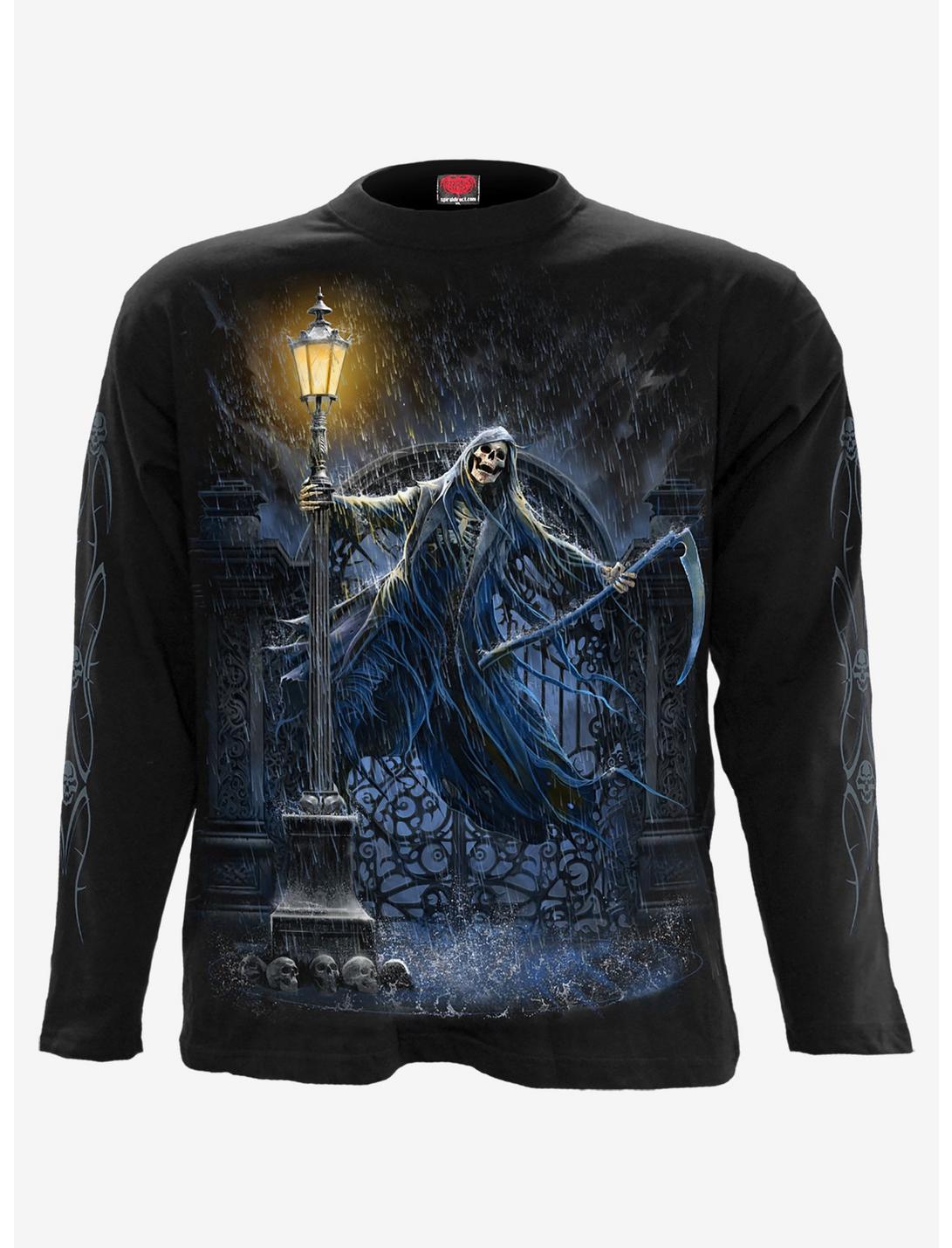 Spiral Reaping In The Rain Long Sleeve Shirt, BLACK, hi-res
