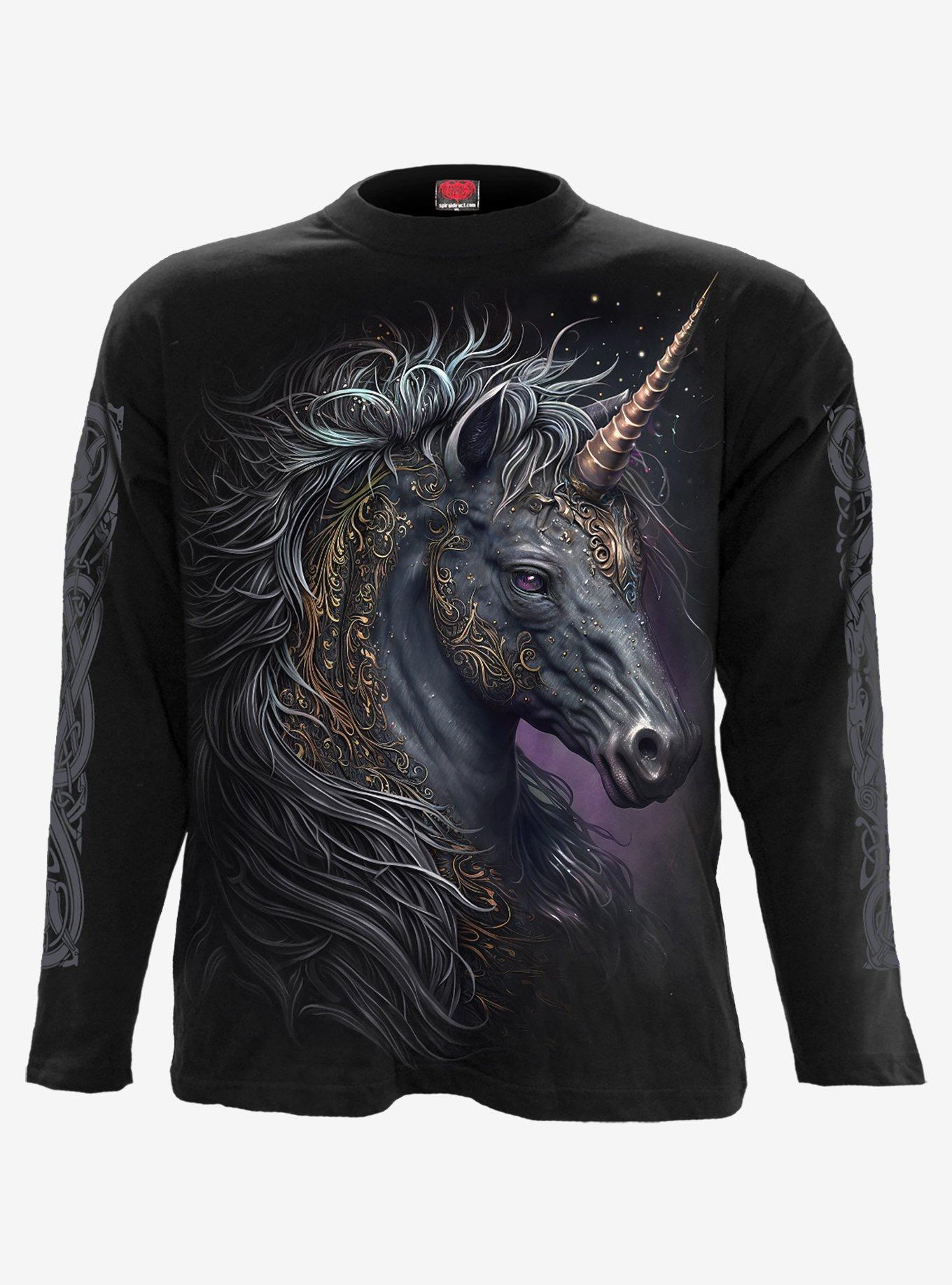Spiral Celtic Unicorn Long Sleeve Shirt, BLACK, hi-res