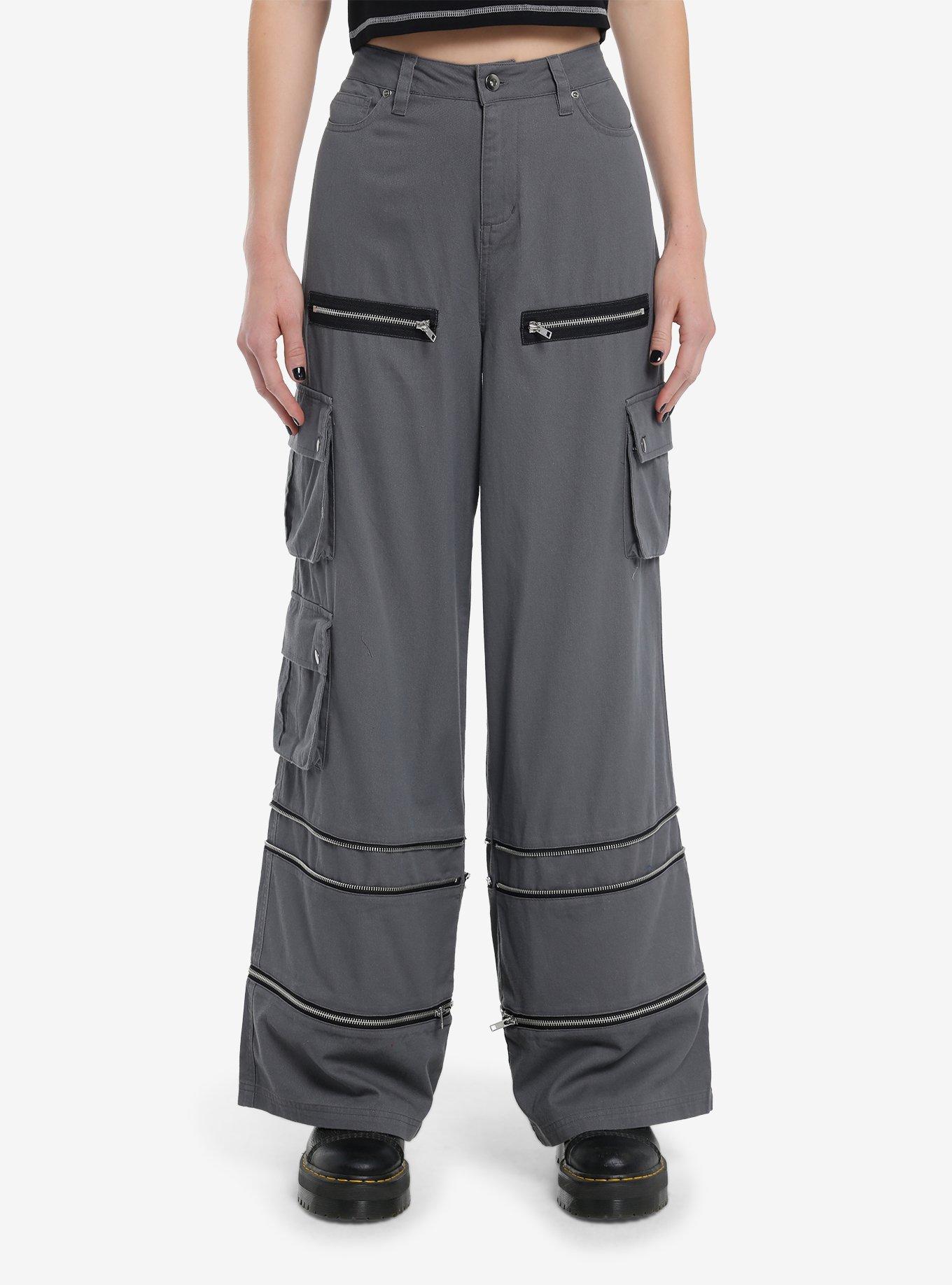 Grey Wide Leg Zip-Off Cargo Pants, , hi-res