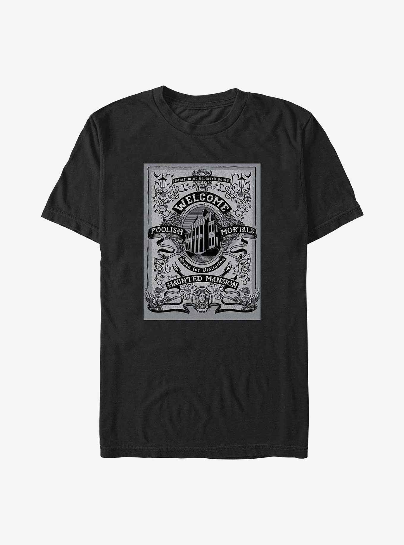 Disney The Haunted Mansion Welcome Foolish Mortals Poster Big & Tall T-Shirt, BLACK, hi-res