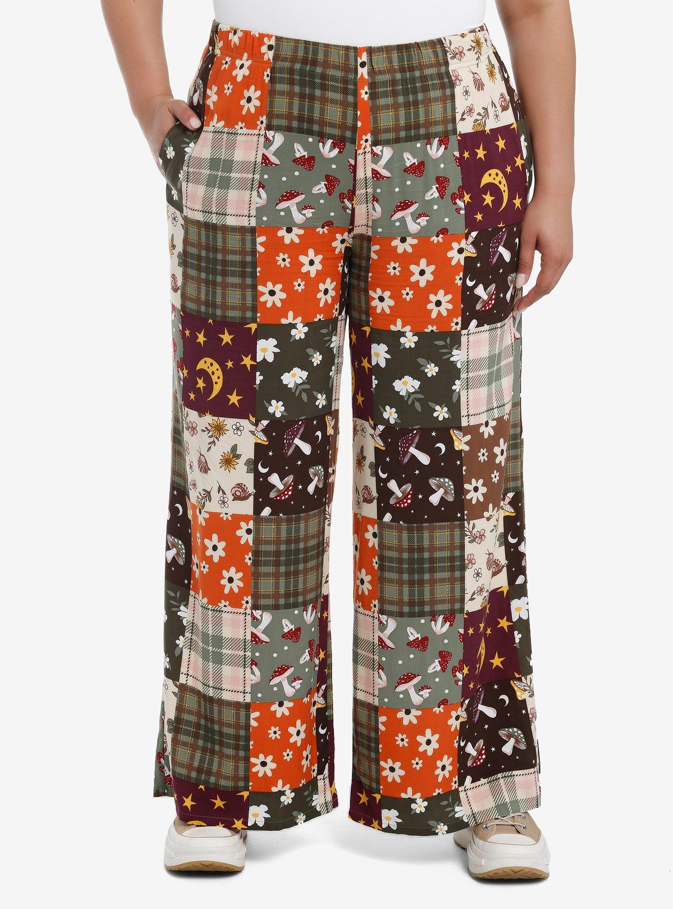 Floral Patchwork Wide Leg Girls Lounge Pants Plus Size, , hi-res