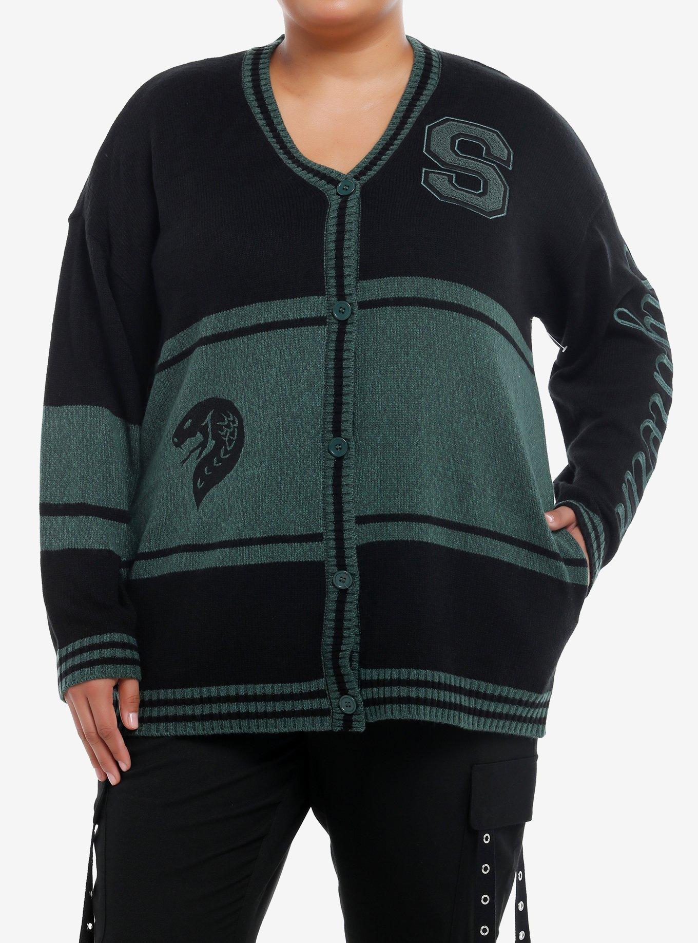 Harry Potter Slytherin Varsity Girls Cardigan Plus Size, GREEN, hi-res