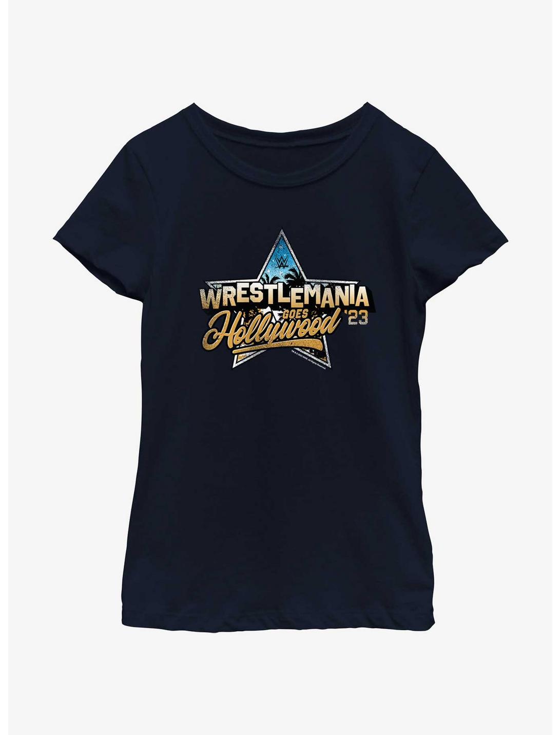 WWE WrestleMania Goes Hollywood 23 Youth Girls T-Shirt, NAVY, hi-res