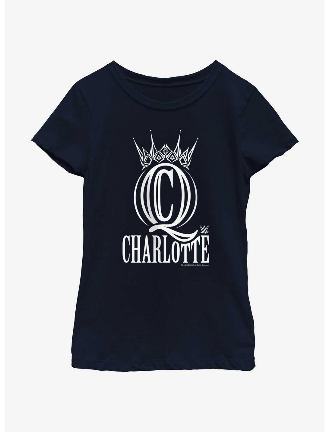 WWE Charlotte Flair Crown Logo Youth Girls T-Shirt, NAVY, hi-res
