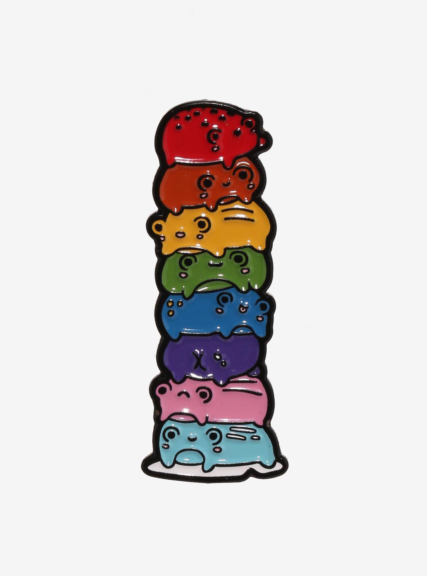 Rainbow Frog Stack Enamel Pin, , hi-res