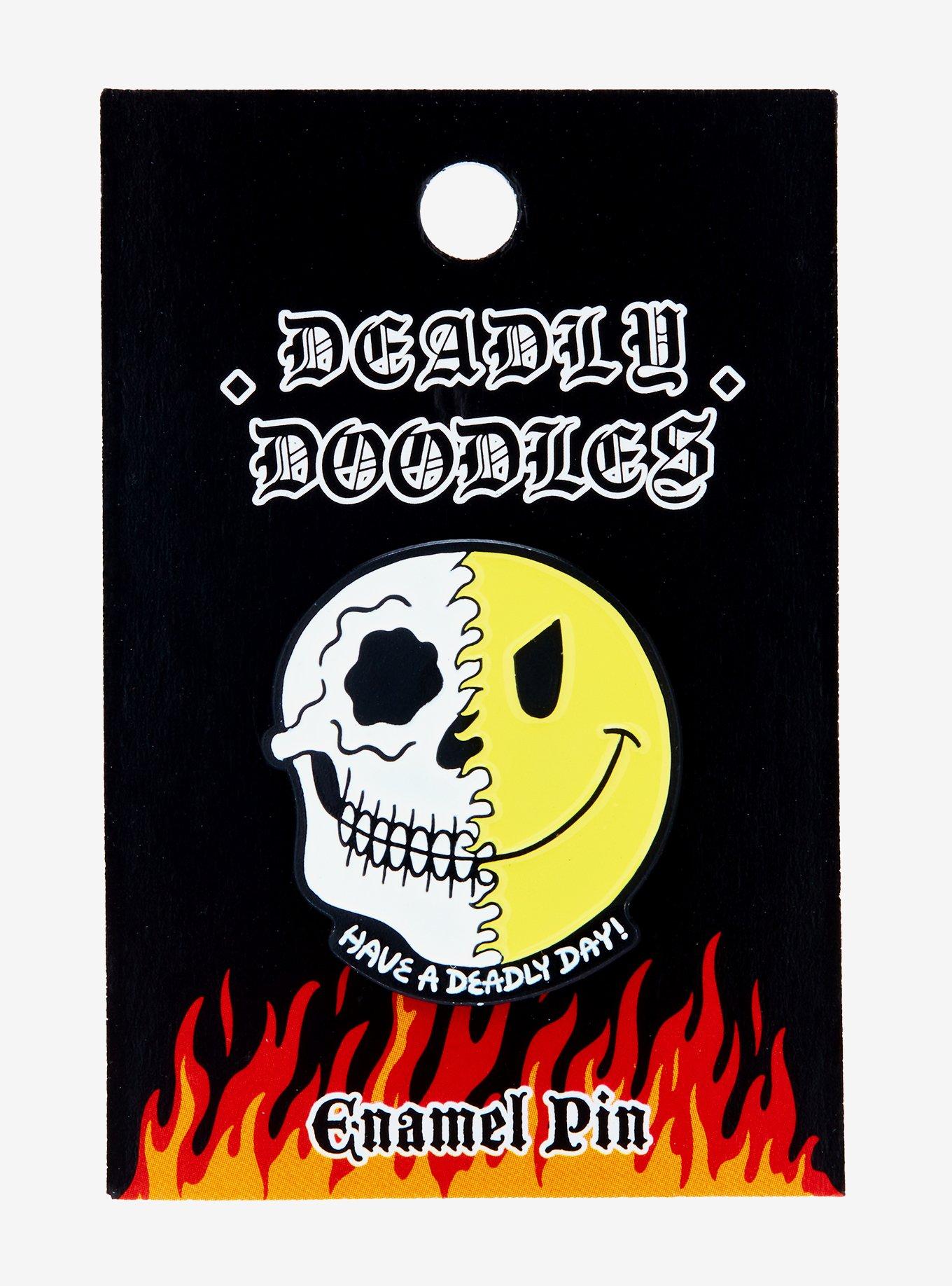 Skull Smile Face Split Enamel Pin By Deadly Doodles, , hi-res