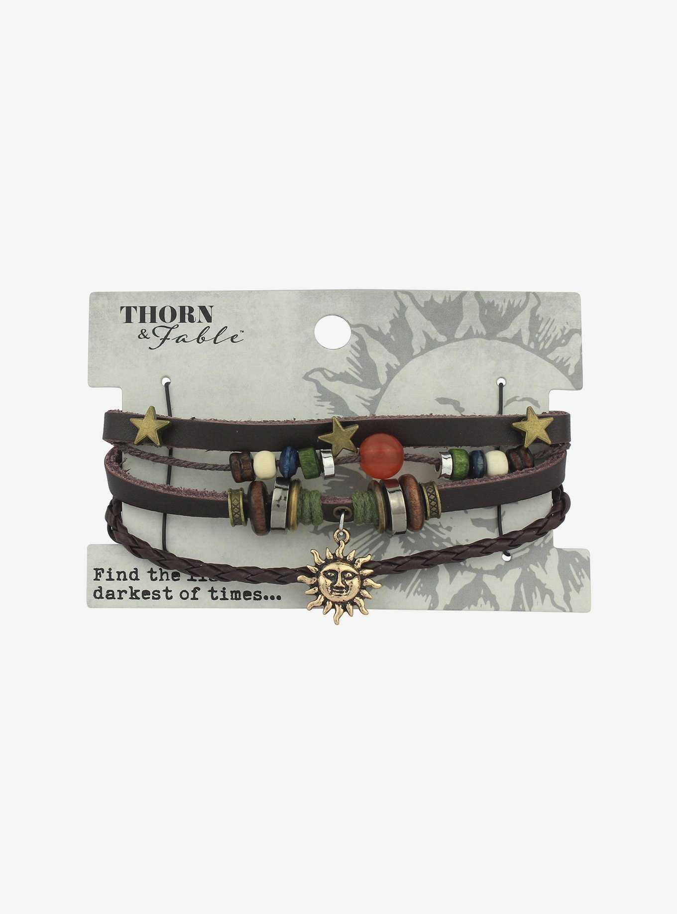 Thorn & Fable Sun Star Bead Faux Leather Bracelet Set, , hi-res