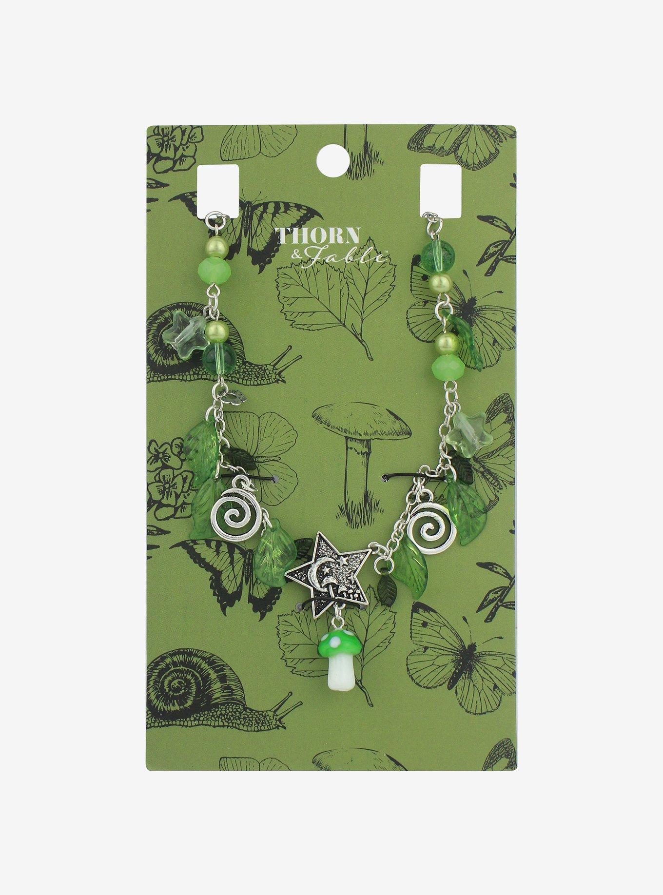 Thorn & Fable Mushroom Leaf Charm Necklace, , hi-res