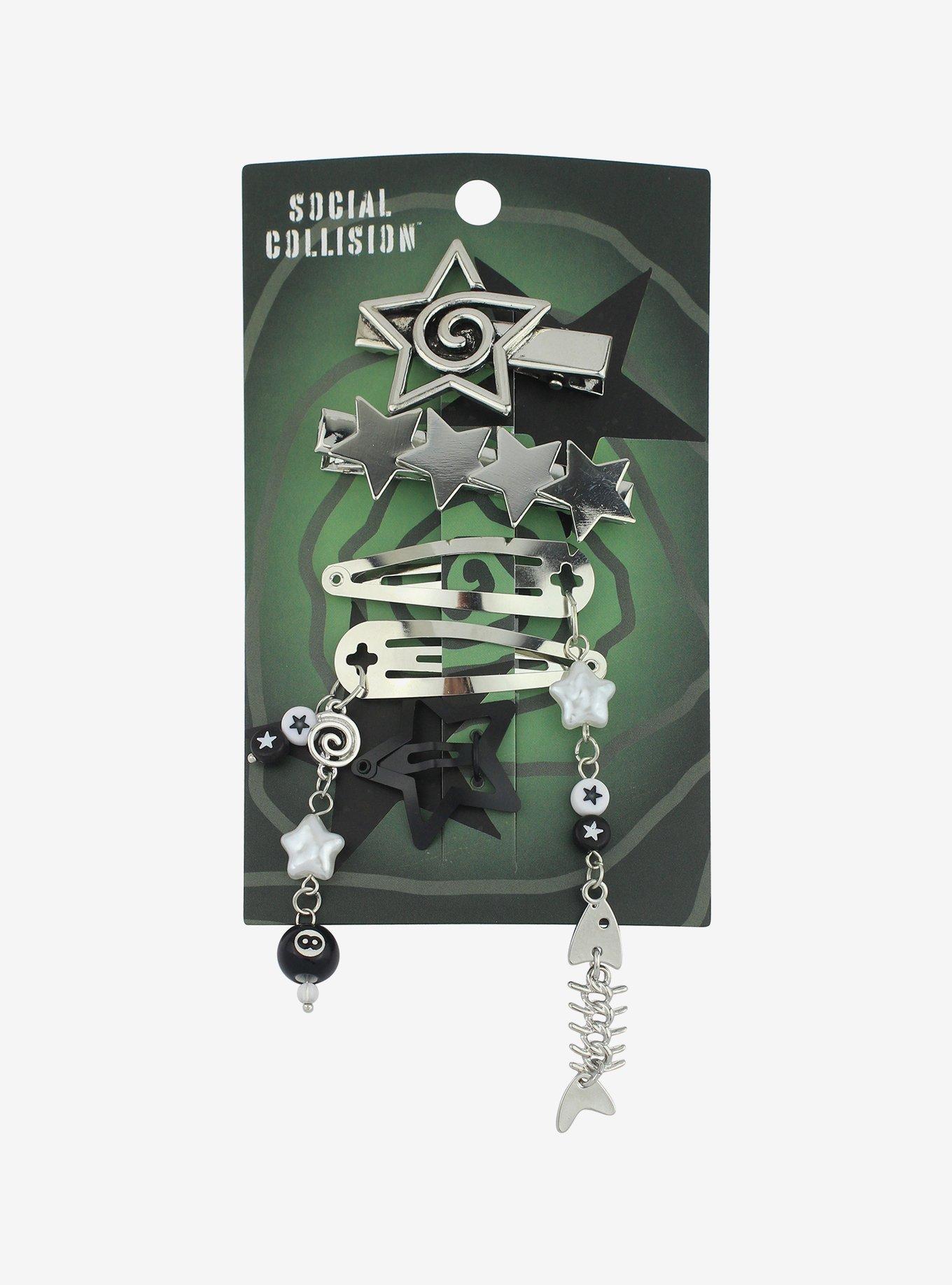 Social Collision Fish Bone Star Hair Clip Set, , hi-res