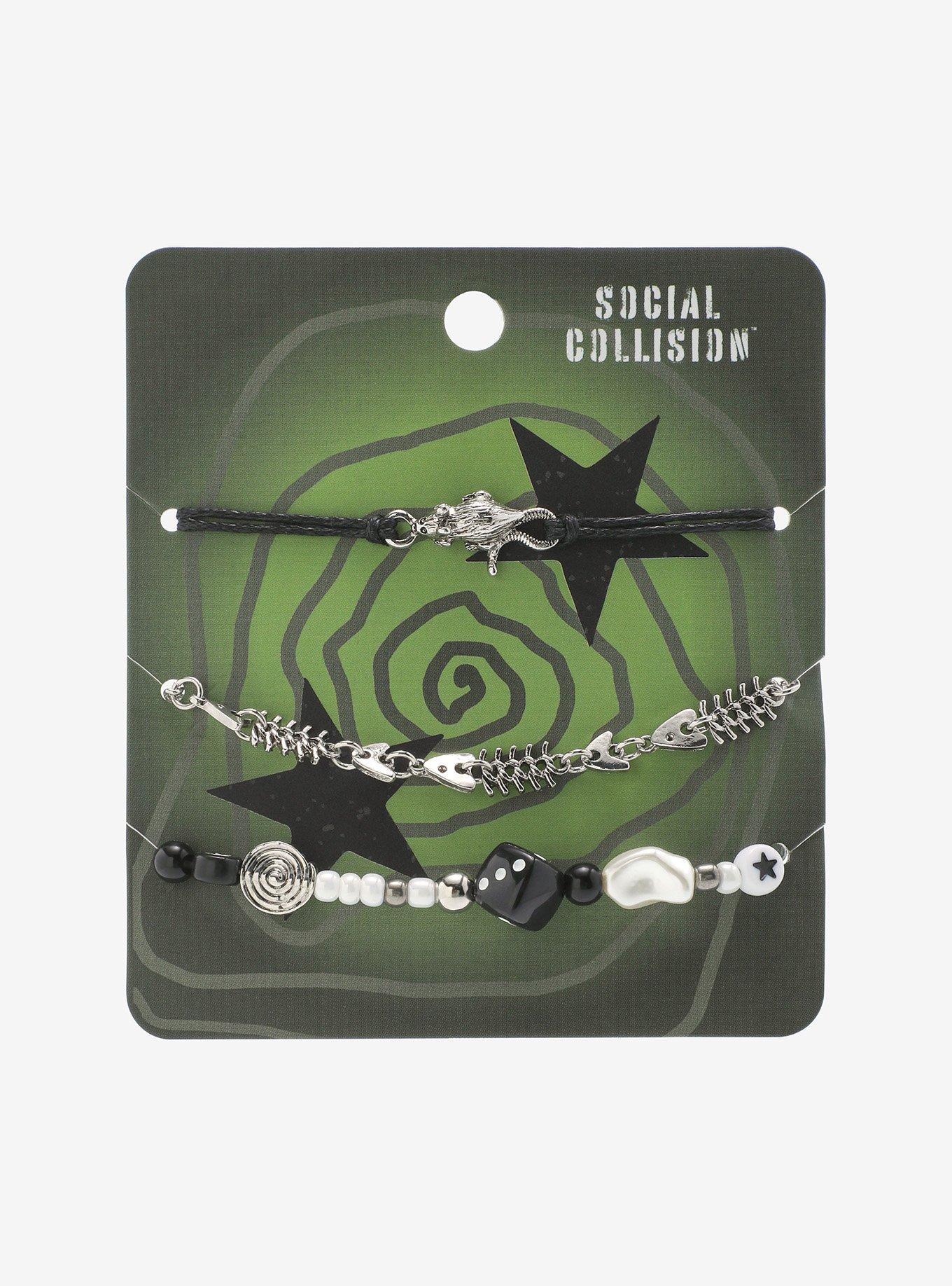 Social Collision Fish Bone & Dice Bracelet Set, , hi-res