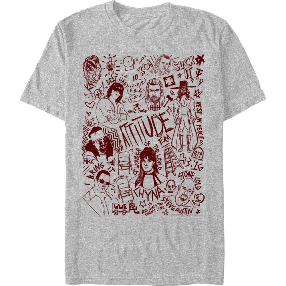 WWE Attitude Era Doodles T-Shirt, ATH HTR, hi-res